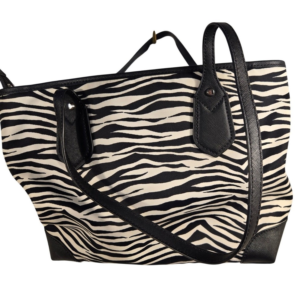 Michael Kors Zebra Print Tote Bag Black White Saffiano Leather Trim Shoulder Bag